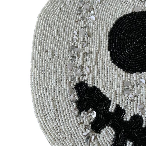 Christian Siriano Halloween Jack O Lantern Beaded Placemat 15" Black White NEW - Picture 8 of 10